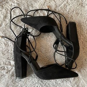 Lulus Luna Black Suede Lace Up Heels - New, Never Worn!